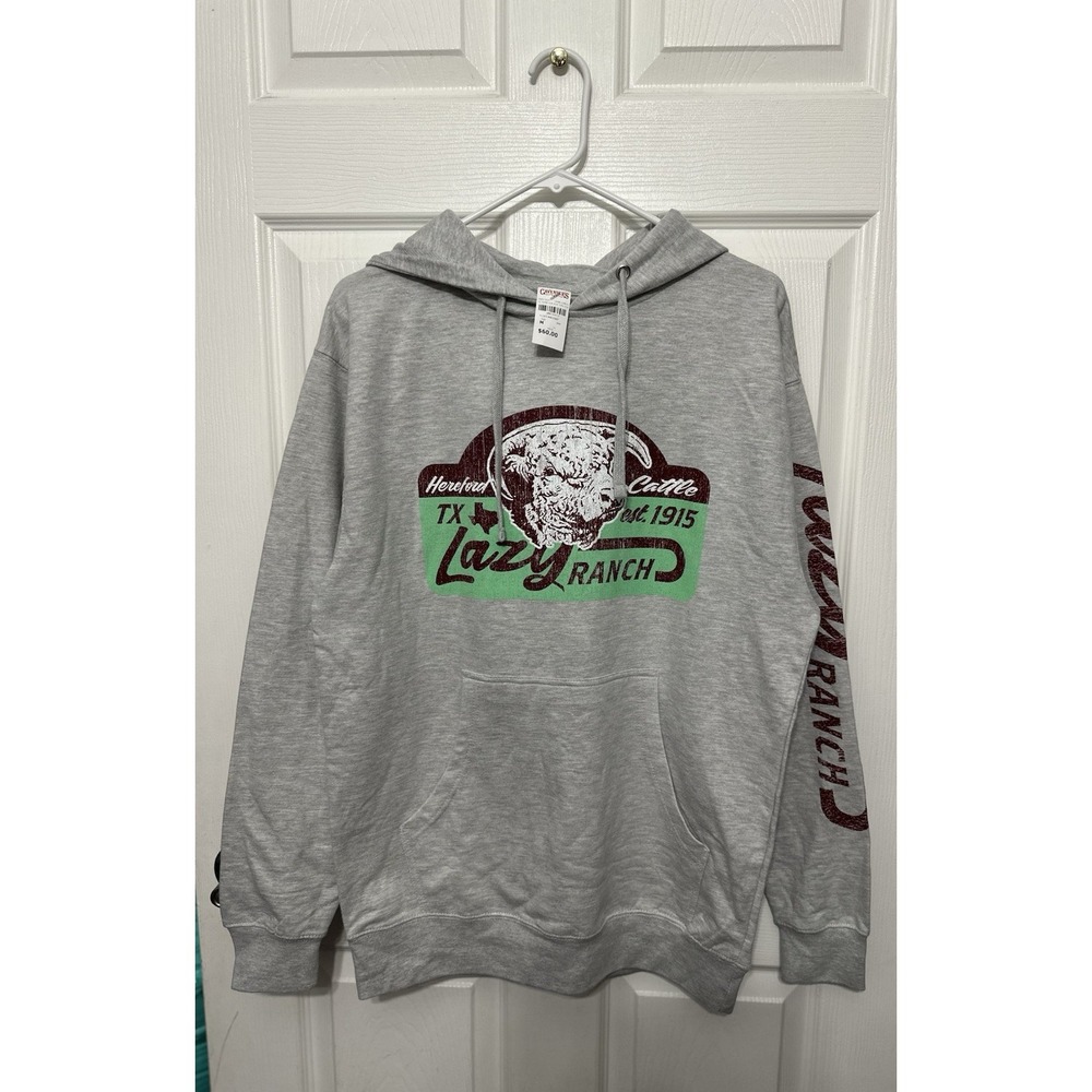 Lazy J Ranch Wear Hoodie Gray Sweatshirt Men's Medium NWT Western Ranch Workwear